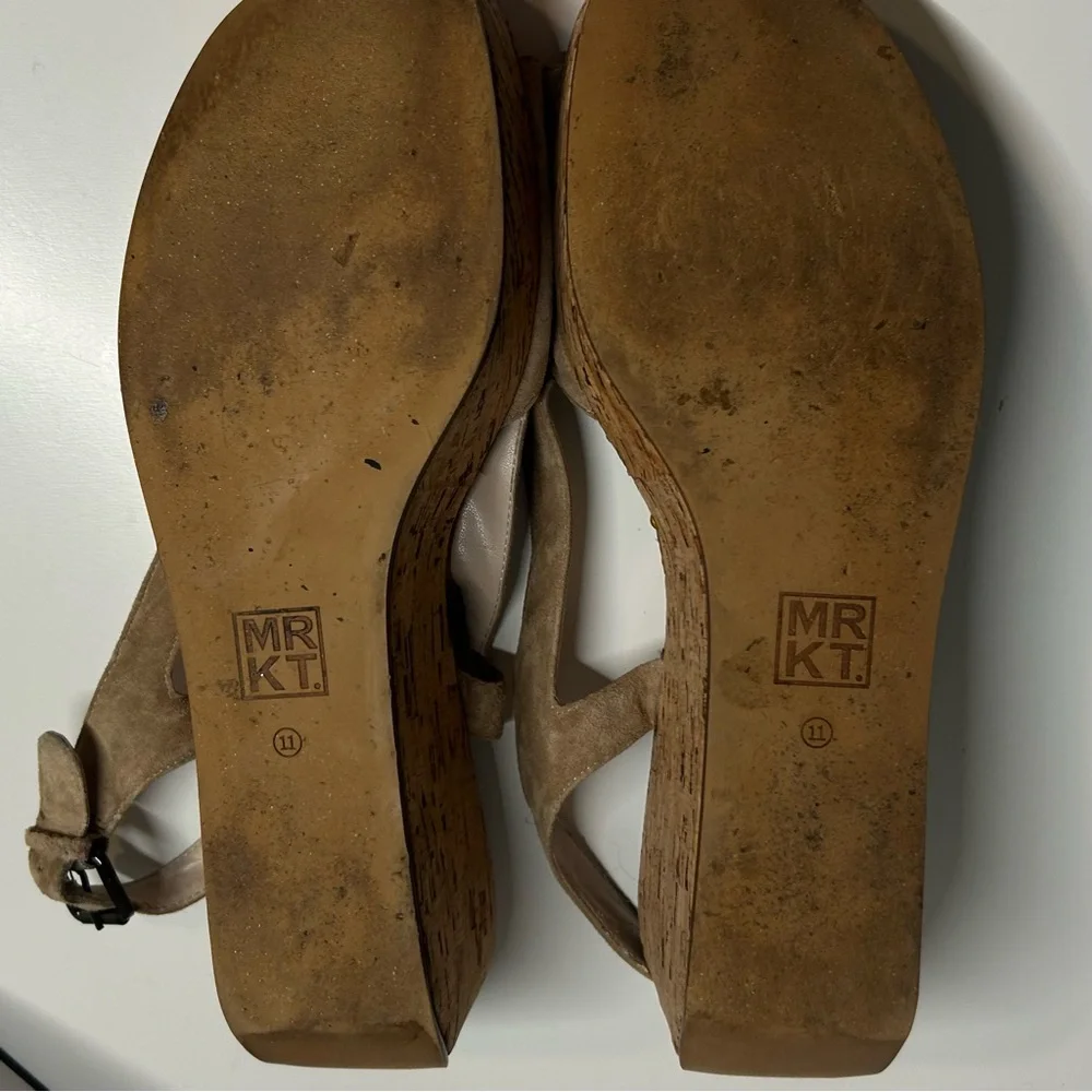 MRKT Women's Tan Suede Slingback Cork Platform Sandals in‎ Size 11